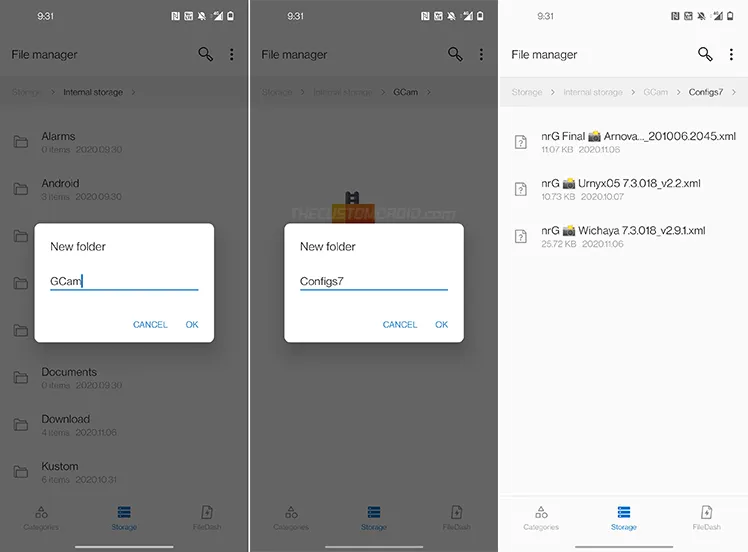 Move the GCam Config XML files inside /GCam/Configs7 folder