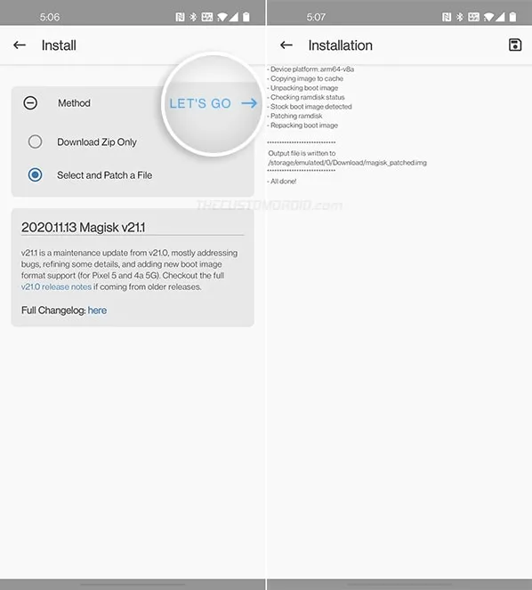 OnePlus 8T boot image successfully patched with Magisk