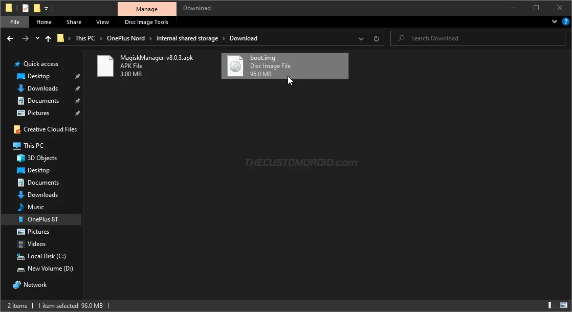 Copy boot image inside 'Download' folder on your OnePlus 8T