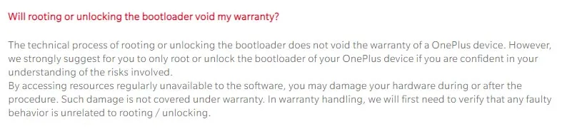 OnePlus Bootloader Unlocking Warranty