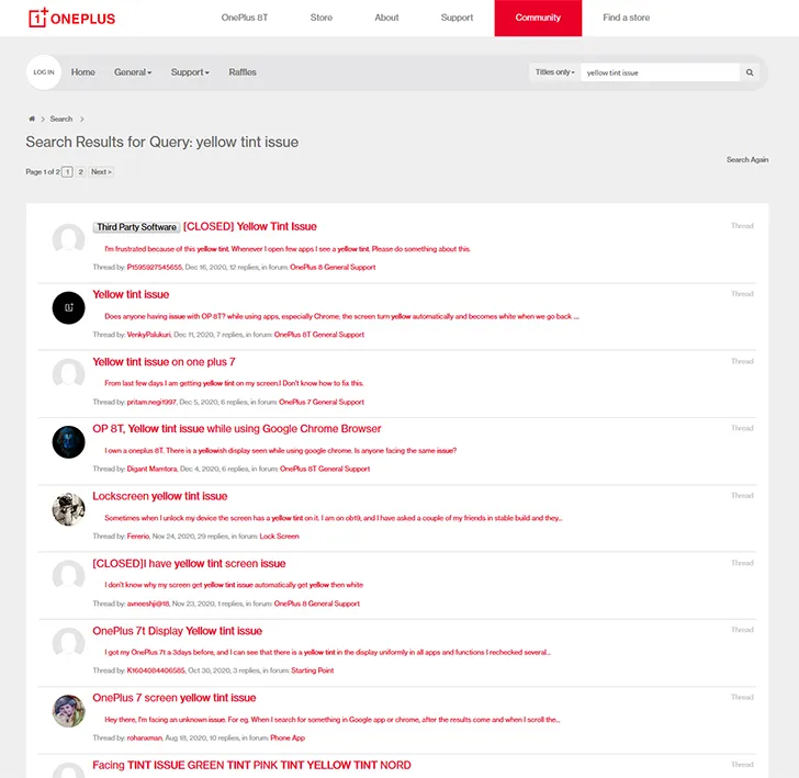 Yellow tint issue on OnePlus community forums
