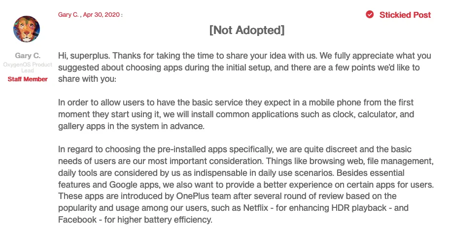 OnePlus' response to Facebook Bloatware on their phones