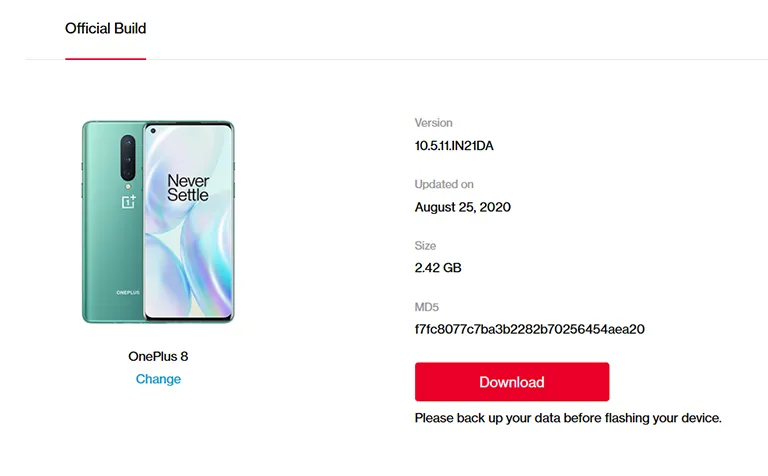 Download the OxygenOS OTA for your OnePlus Phone