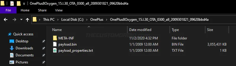 Payload.bin file extracted from the OTA package