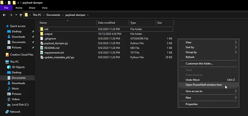 Launch PowerShell inside 'payload_dumper' folder
