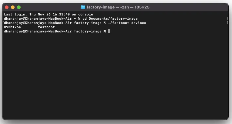 Verify device-PC connection with 'fastboot devices' command