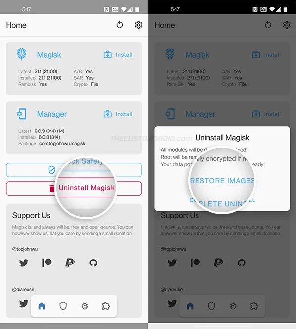 Restore stock boot image on OnePlus Nord through Magisk Manager