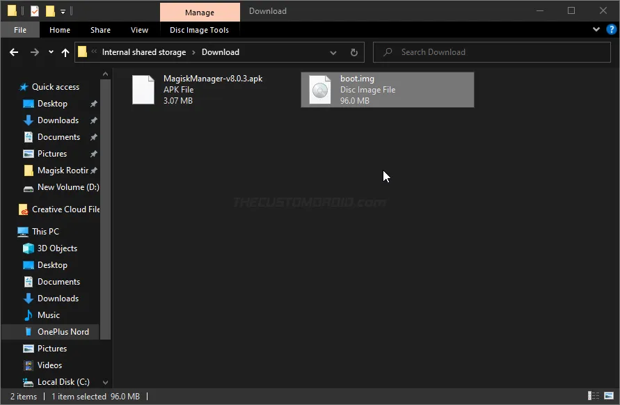 Copy boot image inside 'Download' folder on the OnePlus Nord