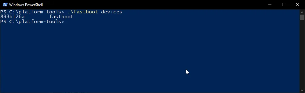 Verify fastboot connection using 'fastboot devices' command