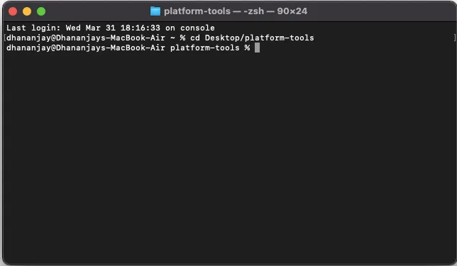 Change Terminal directory to Platform-Tools folder on macOS/Linux using cd command