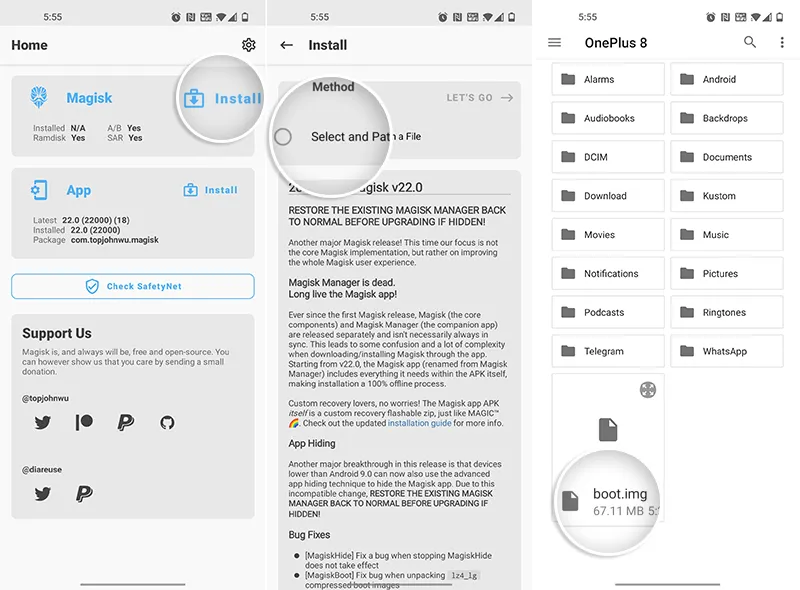 Patch OnePlus 6/6T stock boot image using Magisk
