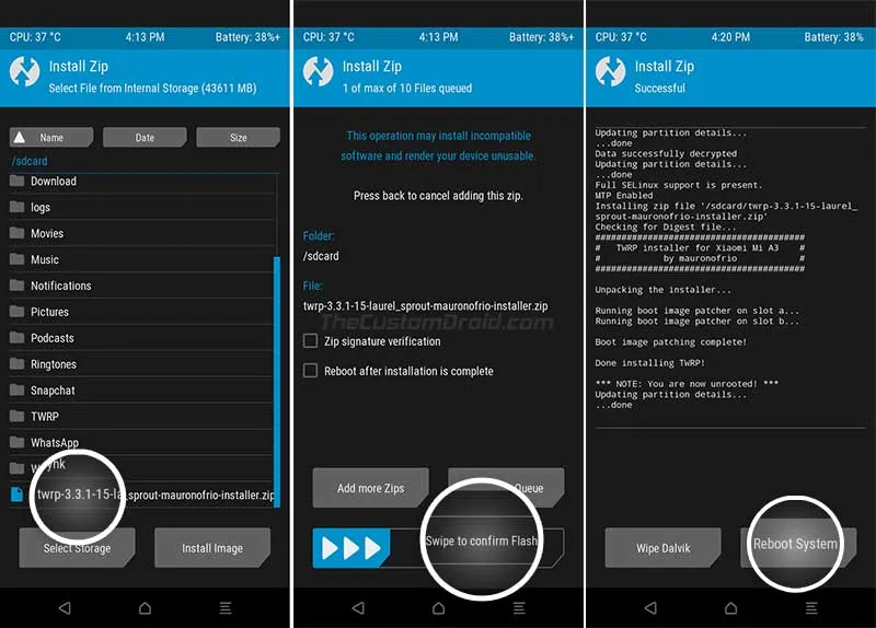 Permanently Install TWRP Recovery on Xiaomi Mi A3 - Flash TWRP Installer Zip
