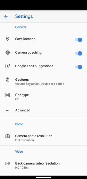 PPixel 4 Google Camera 7.0 App - New Options in App Settings