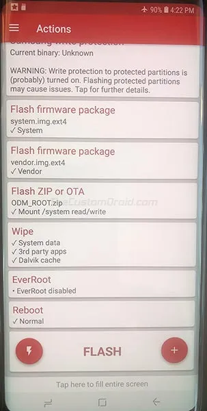 Press the 'Flash' button in FlashFire to begin installation