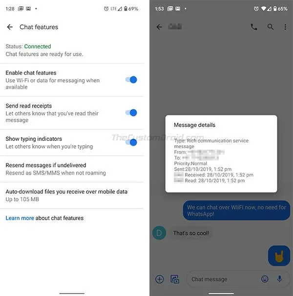 RCS Successfully enabled in Android Messages app