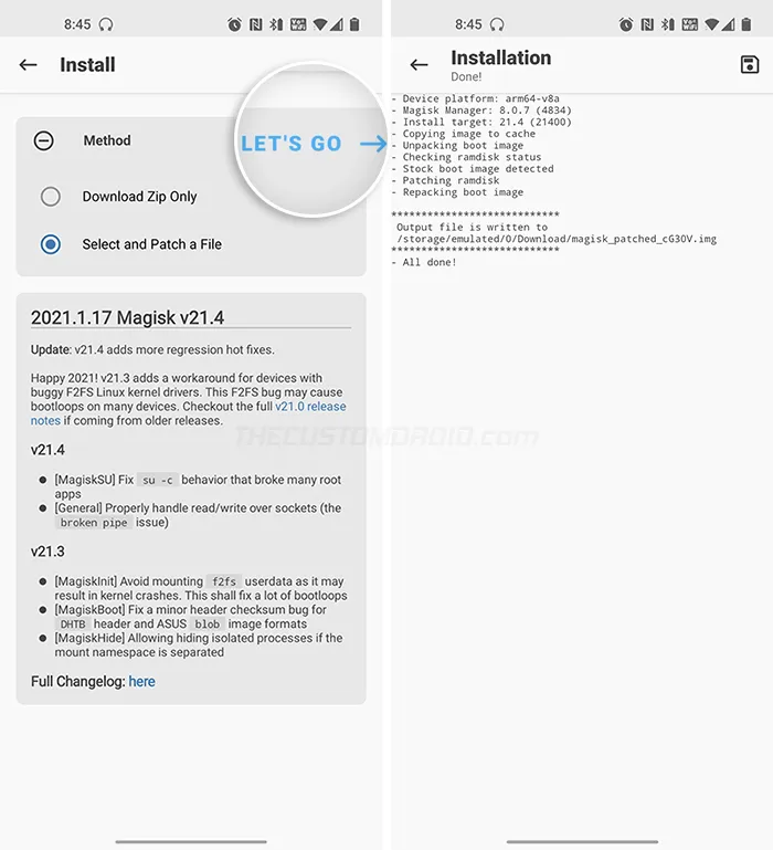 Boot image successfully patched with Magisk