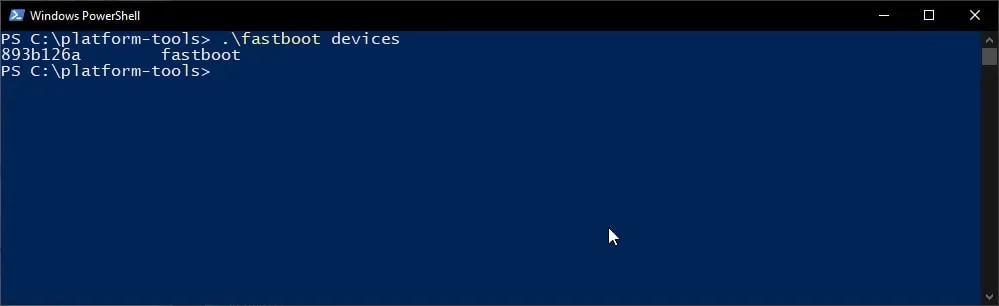 Enter 'fastboot devices' command to verify phone-PC connection