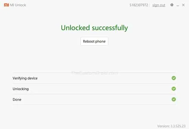 Xiaomi Bootloader Unlock Successful