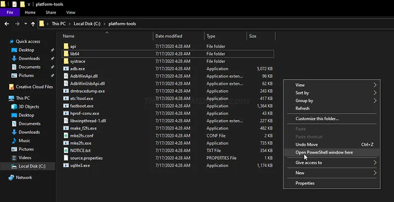 Launch PowerShell inside "platform-tools" folder
