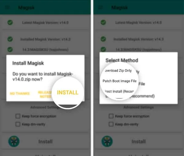 Patch Boot Image to Install Magisk 14.5 Beta Update 
