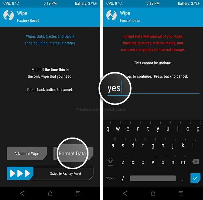 Format Data in Galaxy S10 TWRP Recovery