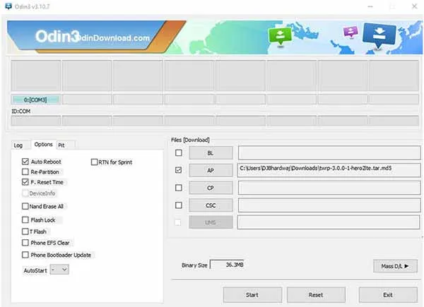 Root Samsung Galaxy S7 Edge ODIN window