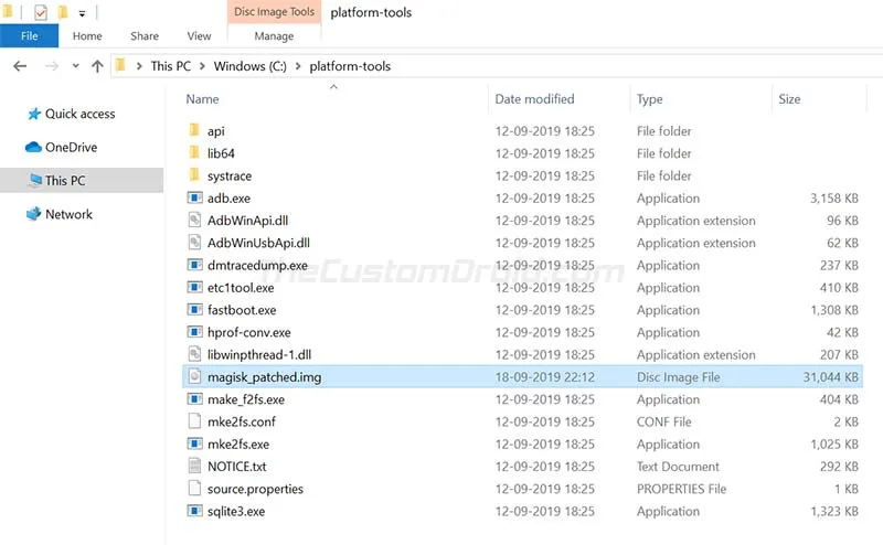 Copy Magisk Patched Boot Image to 'platform-tools' folder