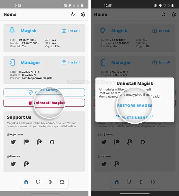 Restore Images in Magisk Manager on OnePlus 8/8 Pro