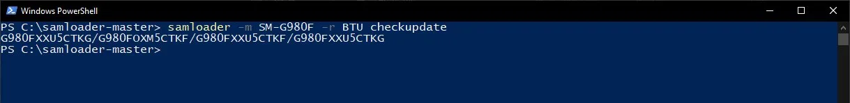 Check latest firmware update version using Samloader Checkupdate command