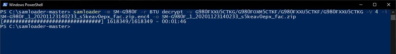 Decrypt downloaded enc2/enc4 firmware using Samloader Decrypt command