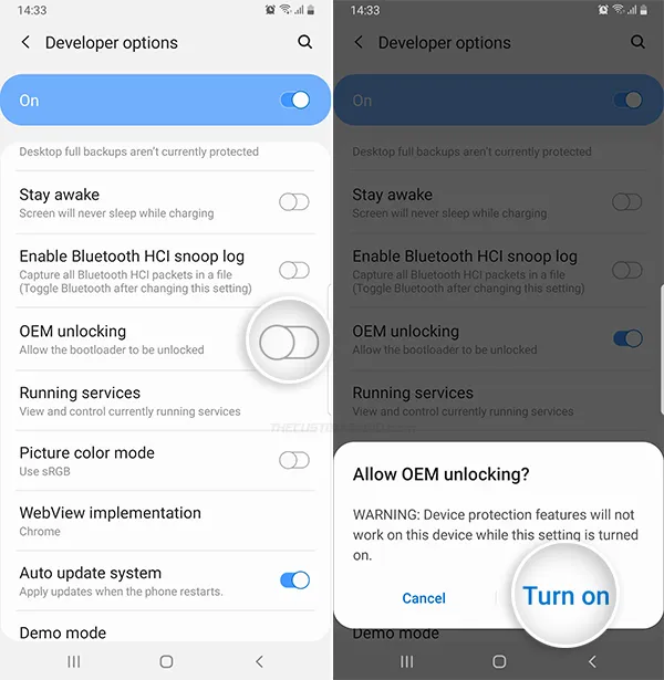 Enable OEM unlocking on Galaxy Note 8