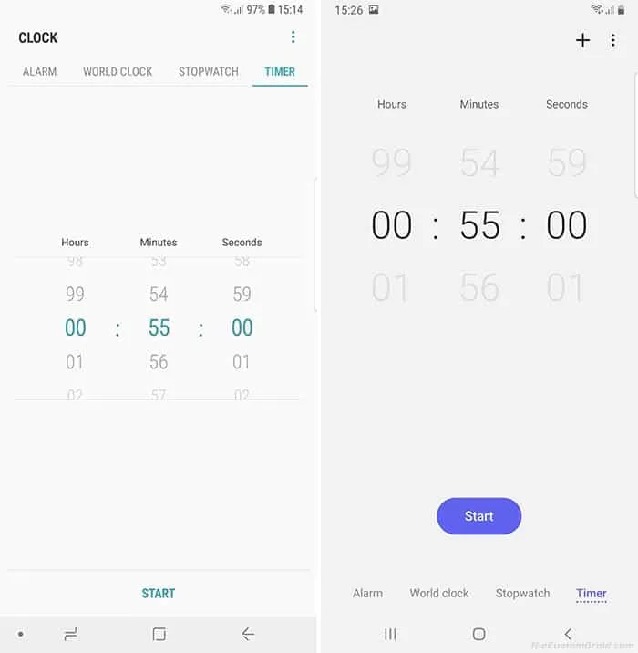 Samsung One UI vs Samsung Experience - Clock Timer