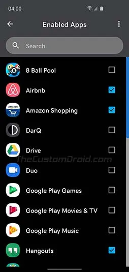 Step 6: Select Apps to Enable Per-App Dark Mode on Android 10