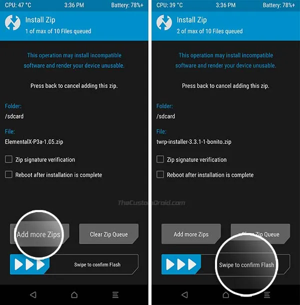 Select the Installer zip in TWRP Recovery on Google Pixel 3a (XL)