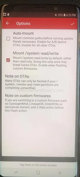 Select 'ODM_Root.zip' in FlashFire and check 'Write /system read/write'