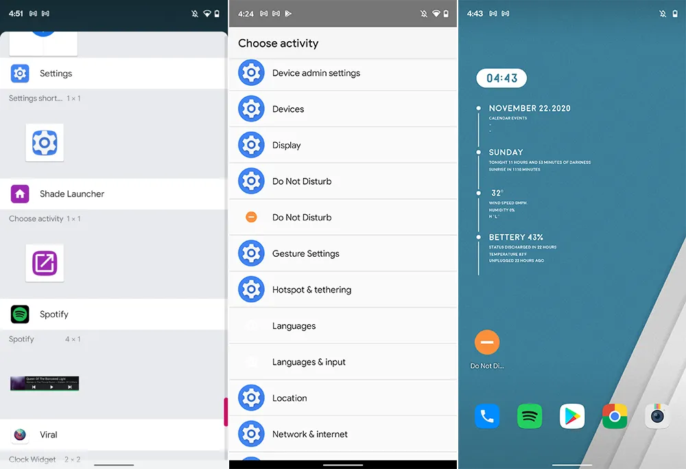 Add app activity shortcuts using Shade Launcher