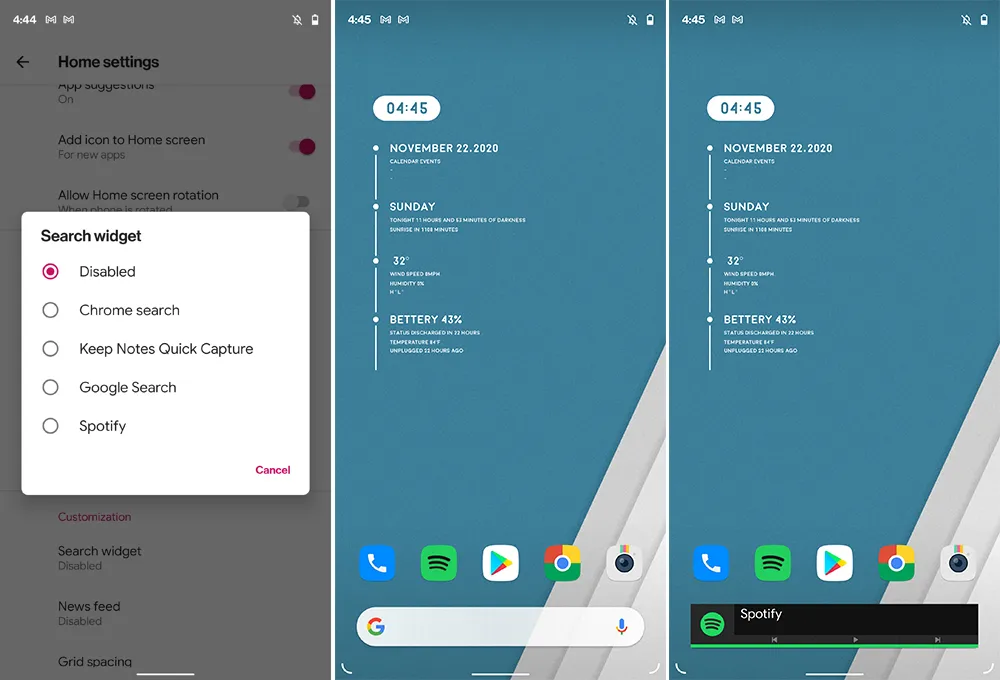 Disable or set custom search widget in Shade Launcher