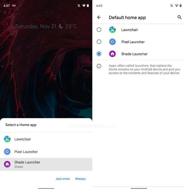 Set Shade Launcher as default launcher of your device