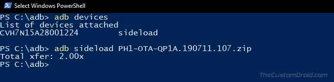 Sideload Android 10 OTA on Essential Phone using ADB