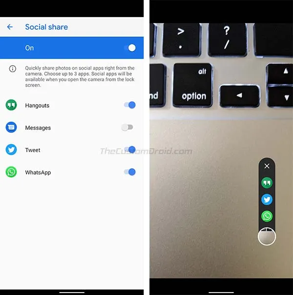 Social Share in Pixel 4 Google Camera 7.1 App