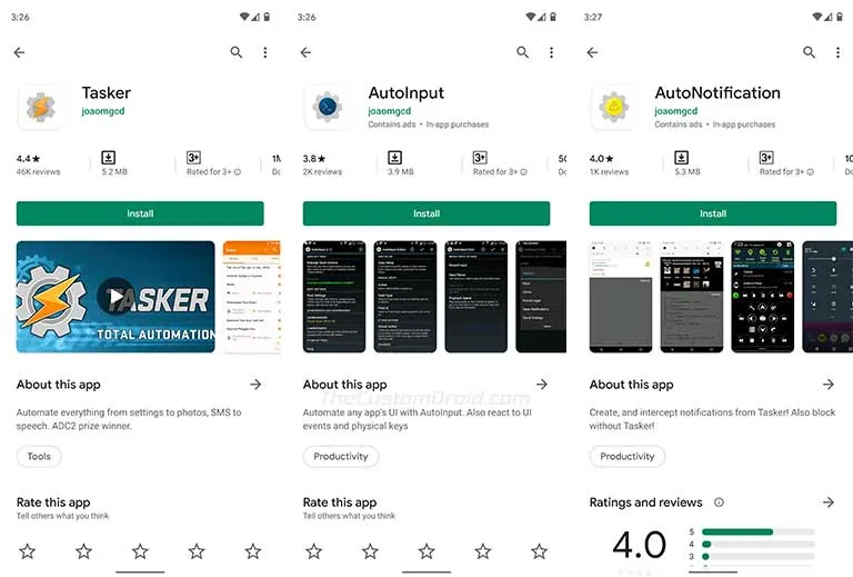 Install the Tasker app and required addons on your Android device