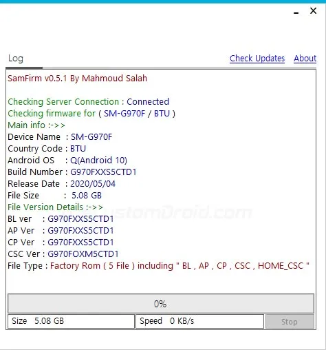 Stock Firmware information in SamFirm Tool logs