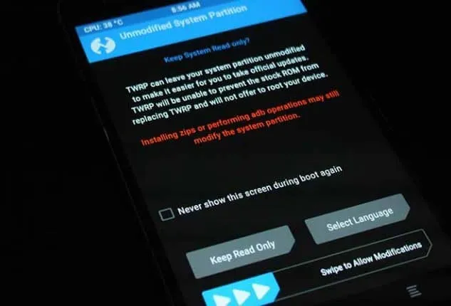 TWRP Unmodified System Partition Warning