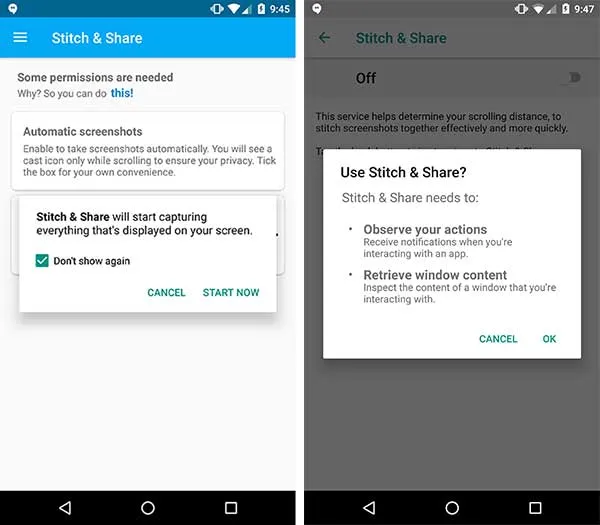 Take Scrolling Screenshots on Android - Grant Permissions to Snitch & Share App