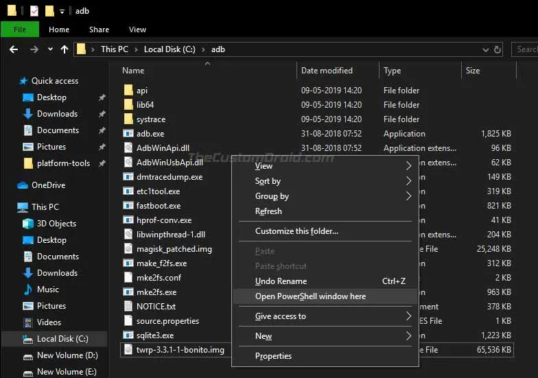 Boot TWRP on Google Pixel 3a/Pixel 3a XL - Open PowerShell on Windows