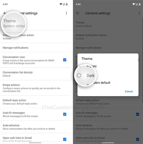 Turn On Dark Theme in Gmail App Settings
