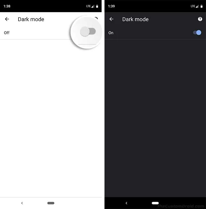 Turn ON Google Chrome Dark Mode Toggle in App Settings