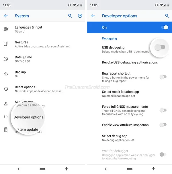 Turn ON USB Debugging Toggle in Developer Options