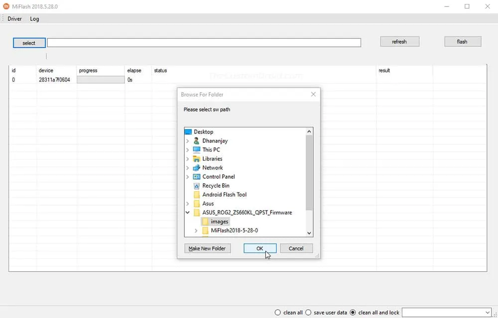 Select Firmware in Mi Flash Tool
