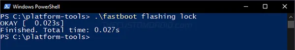 Enter "fastboot flashing lock" command to relock bootloader on OnePlus Nord